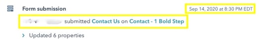 Data of Contact Submitting a Contact Us Form