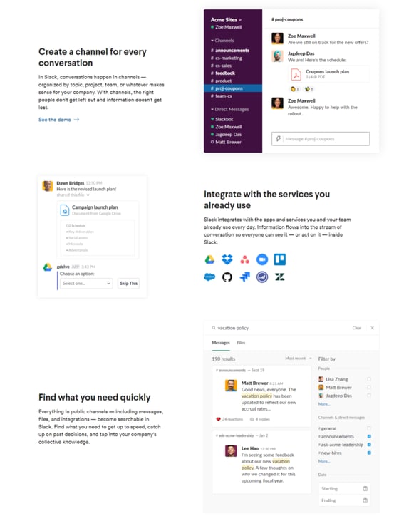 Landing Page: Slack